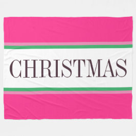 フェスティバルブライトピンクグリーン白クリスマスストライプクリスマス フリースブランケット