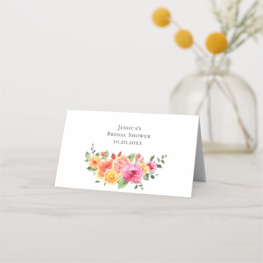 フェスティバルブライトフラワーズフローラ柑橘類ブライダルシャワー プレイスカード (裏面)