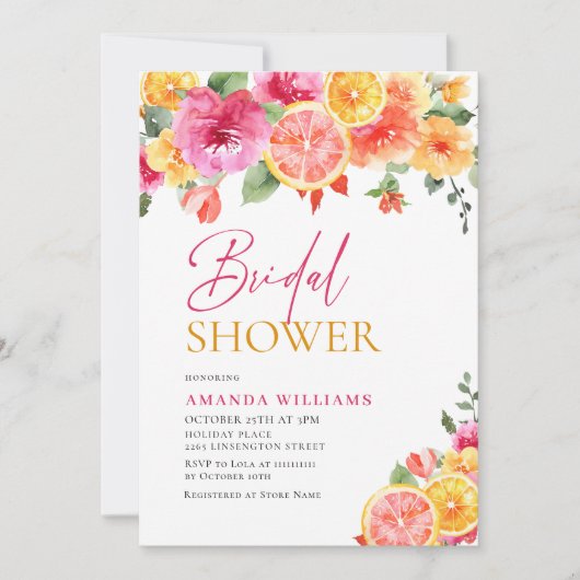 フェスティバルブライトフラワーズフローラ柑橘類ブライダルシャワー 招待状 (正面)