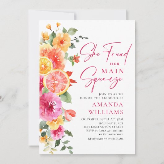 フェスティバルブライトフラワーズフローラ柑橘類ブライダルシャワー 招待状 (正面)