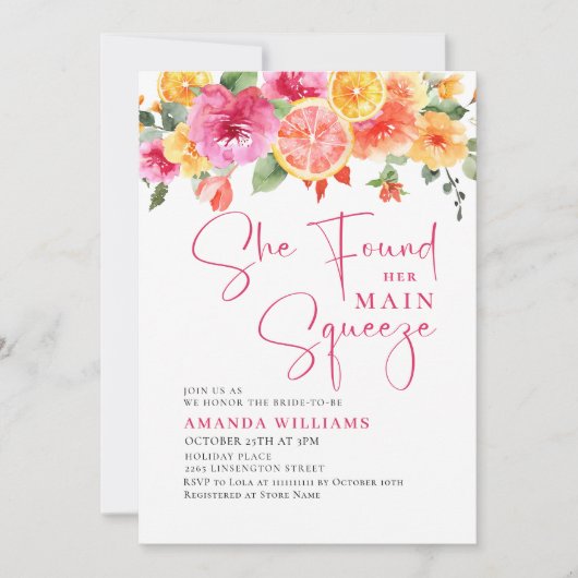 フェスティバルブライトフラワーズフローラ柑橘類ブライダルシャワー 招待状 (正面)