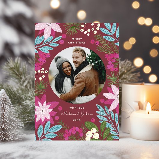 フェスティバルブライトブルガンディクリスマスホリデーカード シーズンカード