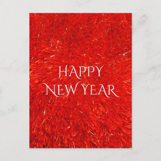フェスティバルブライトレッドカラーハッピーニューイヤー文字 シーズンポストカード (正面)