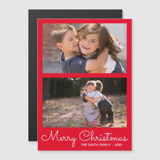 フェスティバルブライトレッド2フォトホリデーコラージュ マグネット招待状 (正面/裏面)