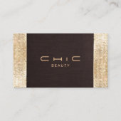 フェスティバルブラウンリネンフェイク金ゴールドセクイン美しい 名刺 (正面)