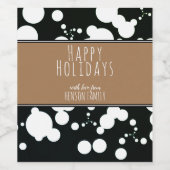 フェスティバルブラックとホワイトのパーソナライズ可能なクリスマス ワインラベル (シングルラベル)