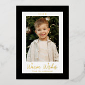 フェスティバルブラックと金ゴールドの雪片の写真 箔シーズンカード (正面)