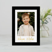 フェスティバルブラックと金ゴールドの雪片の写真 箔シーズンカード (立ち正面)