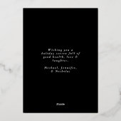 フェスティバルブラックと金ゴールドの雪片の写真 箔シーズンカード (裏面)