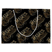 フェスティバルブラックと金ゴールドルックスクリプトメリークリスマス ラージペーパーバッグ (裏面)