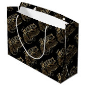 フェスティバルブラックと金ゴールドルックスクリプトメリークリスマス ラージペーパーバッグ (裏面アングル)