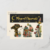 フェスティバルブラックと金ゴールド魔法マッシュルームクリスマス 箔シーズンポストカード (正面/裏面)