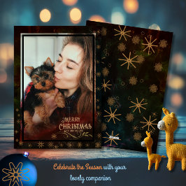 フェスティバルブラックグリーンフォトメリークリスマス シーズンカード