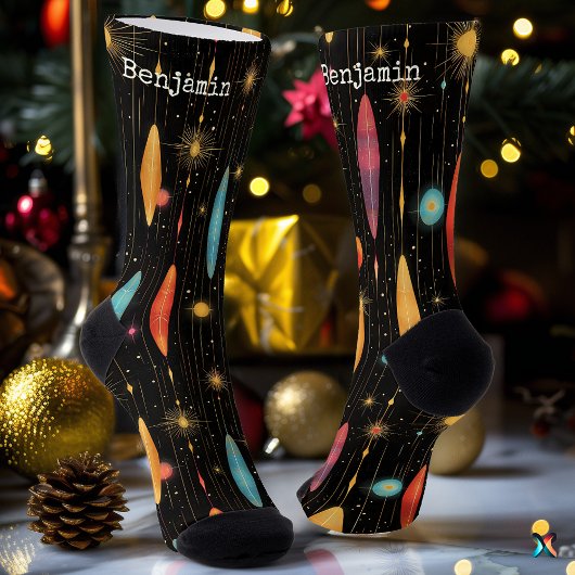 フェスティバルブラックソックス鮮やかスターリーデザイン ソックス