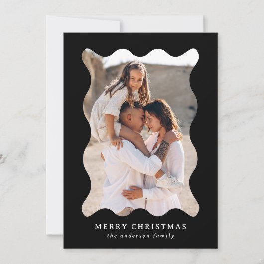 フェスティバルブラックレトロフォトフレームメリークリスマス シーズンカード (正面)
