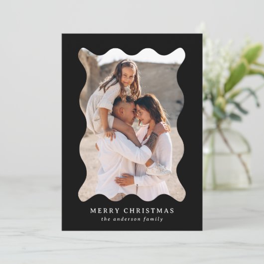 フェスティバルブラックレトロフォトフレームメリークリスマス シーズンカード (スタンド正面)