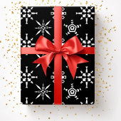 フェスティバルブラック冬のスノーフレークパターンクリスマス ラッピングペーパー