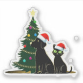 フェスティバルブラック猫と犬とサンタ・ハッツ・クリスマ シール (正面)
