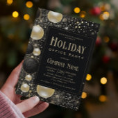 フェスティバルブラック金ゴールドオーナメントホリデーオフィスパーティー 招待状