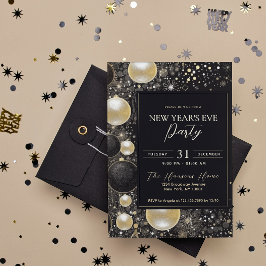 フェスティバルブラック金ゴールドオーナメント新年のイブパーティー 招待状