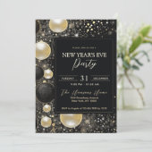 フェスティバルブラック金ゴールドオーナメント新年のイブパーティー 招待状 (スタンド正面)
