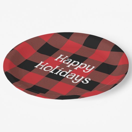 フェスティバルブラック&レッドプレイドホリデー紙プレート ペーパープレート (アングル)