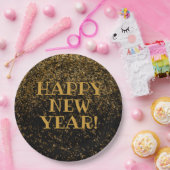フェスティバルブラック&金ゴールドグリッターハッピーニューイヤー ペーパープレート (パーティー)