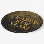 フェスティバルブラック&金ゴールドグリッターハッピーニューイヤー ペーパープレート (アングル)