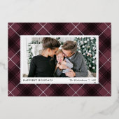 フェスティバルブルゴーニュとシルバーのタータンチェック格子写真 箔シーズンカード (正面)