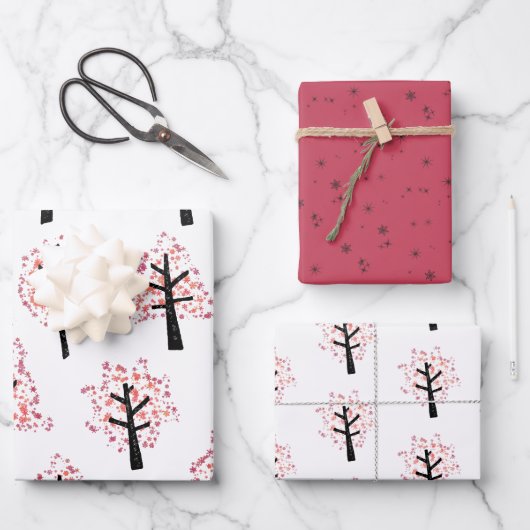 フェスティバルブルゴーニュスノーフレーククリスマスツリー ラッピングペーパーシート (正面)