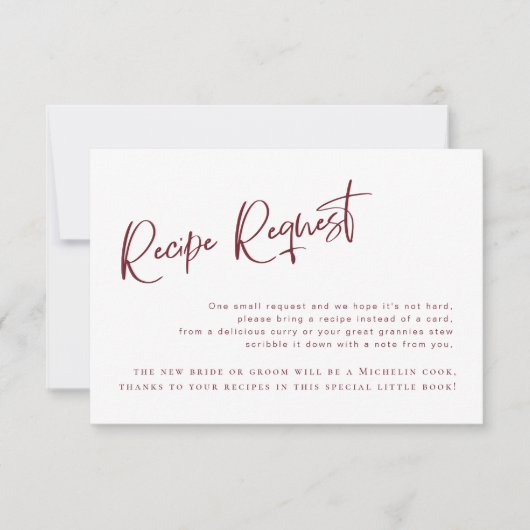 フェスティバルブルゴーニュブライダルシャワーレシピリクエストカード (正面)