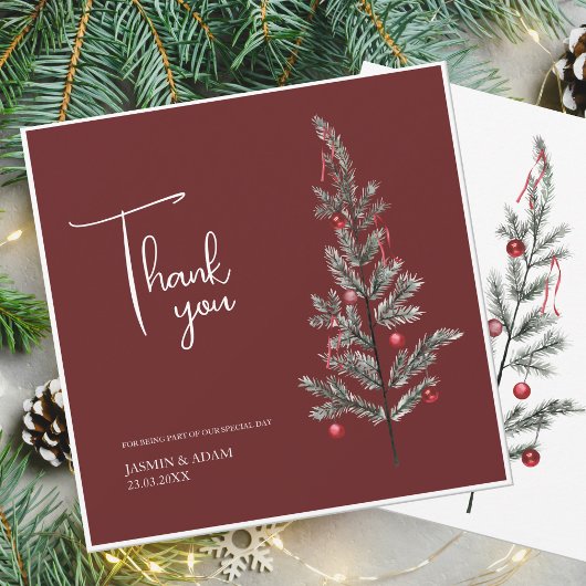 フェスティバルブルゴーニュ冬のクリスマス結婚の サンキューカード