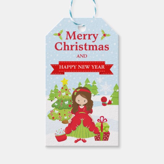 フェスティバルブルネットヘアクリスマスプリンセス ギフトタグ (正面)