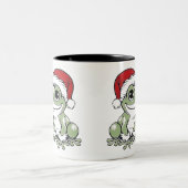 フェスティバルブルフロッグクリスマスデザイン ツートーンマグカップ (中央)