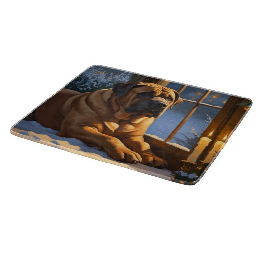 フェスティバルブルマスティフとクリスマスライトホリデイ カッティングボード (角)