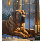 フェスティバルブルマスティフとクリスマスライトホリデイ シャワーカーテン (正面)