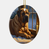 フェスティバルブルマスティフとクリスマスライトホリデイ セラミックオーナメント (右)