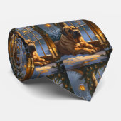 フェスティバルブルマスティフとクリスマスライトホリデイ ネクタイ (ロール)