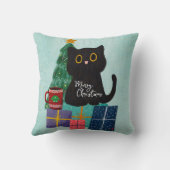 フェスティバルブルーかわいい猫コーヒーメリークリスマス クッション (裏面)