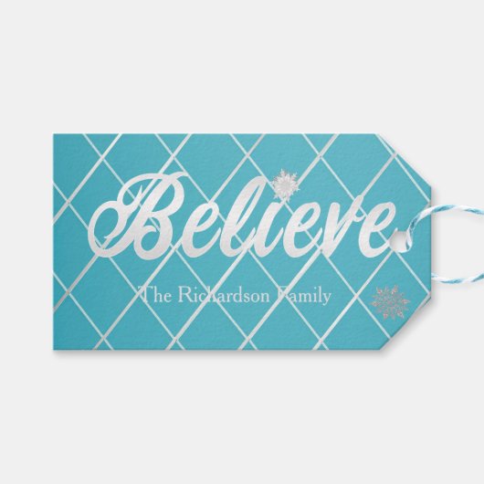 フェスティバルブルーとシルバー信じの休日 ギフトタグ (正面(横))