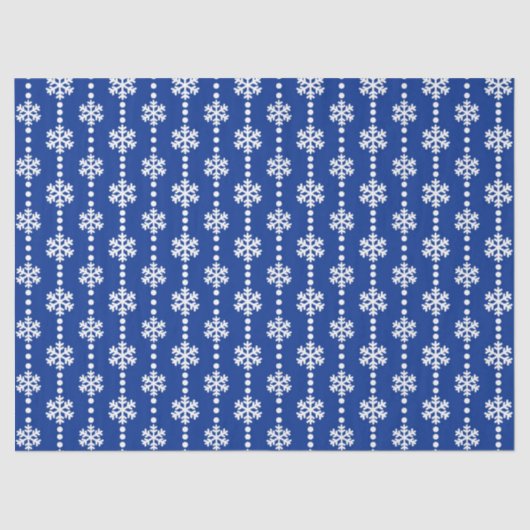 フェスティバルブルーとホワイトの冬の雪片パターン 薄葉紙 (正面)