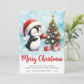 フェスティバルブルーとレッドペンギンメリークリスマス シーズンカード (スタンド正面)