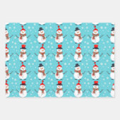 フェスティバルブルーウィンターワンダーランド雪だるまクリスマス ラッピングペーパーシート (正面3)