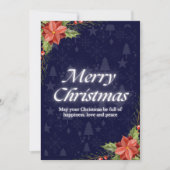 フェスティバルブルークリスマスカードとポインセチア 招待状 (正面)