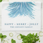 フェスティバルブルークリスマスツリーウォーターカラーホリデー キッチンタオル (折り畳み)