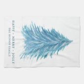 フェスティバルブルークリスマスツリーウォーターカラーホリデー キッチンタオル (横)