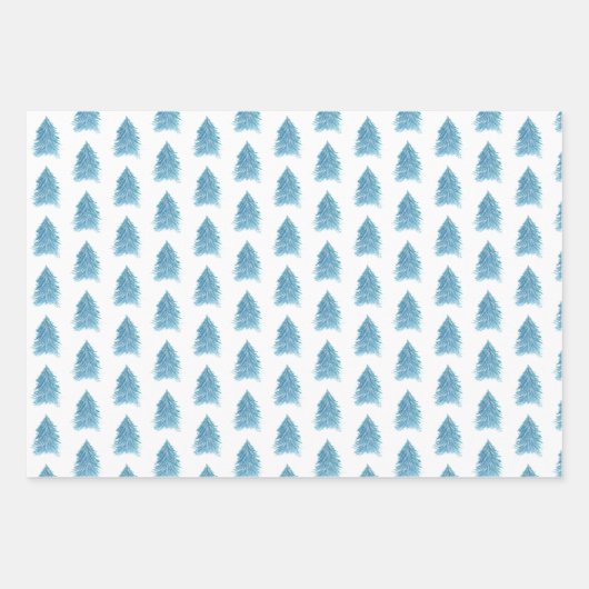 フェスティバルブルークリスマスツリーウォーターカラーホリデー ラッピングペーパーシート (正面3)