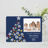 フェスティバルブルークリスマスツリーホリデイフォトカード シーズンカード (スタンド正面)