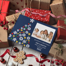 フェスティバルブルークリスマスツリーホリデイフォトカード シーズンカード