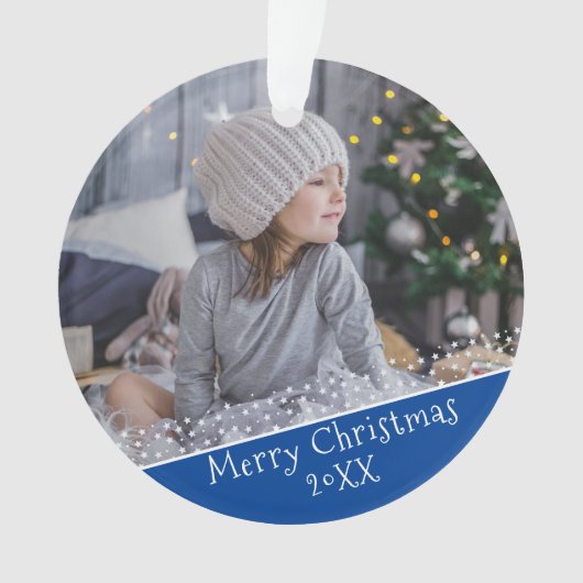 フェスティバルブルークリスマスホリデーキープサケ写真 オーナメント (正面)